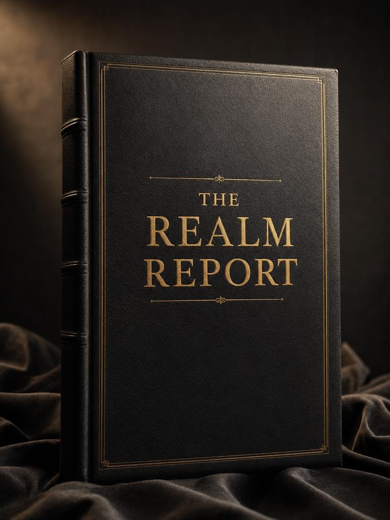 The Realm Report — a leather-bound diagnostic report